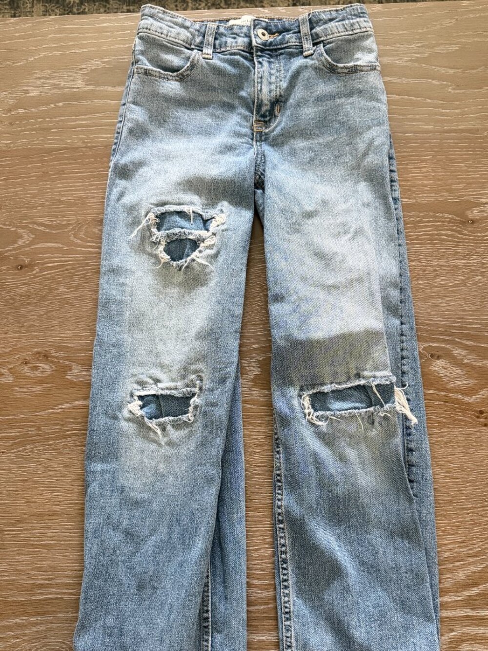 Girls Abercrombie Kids distressed high rise wide leg jeans size 9/10 long